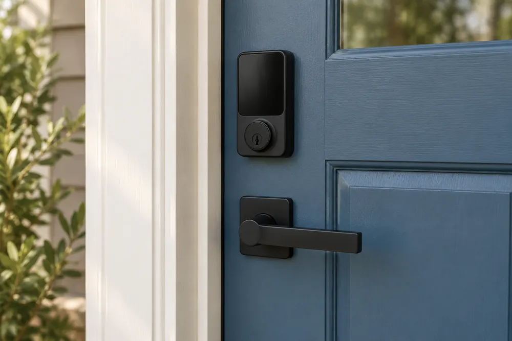 Keypad lock correctly mounted on a wooden entrance door